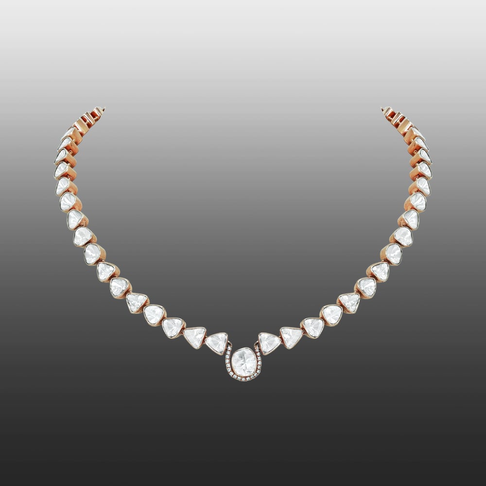 Sleek Open Polki Diamond Necklace with Central Statement Look